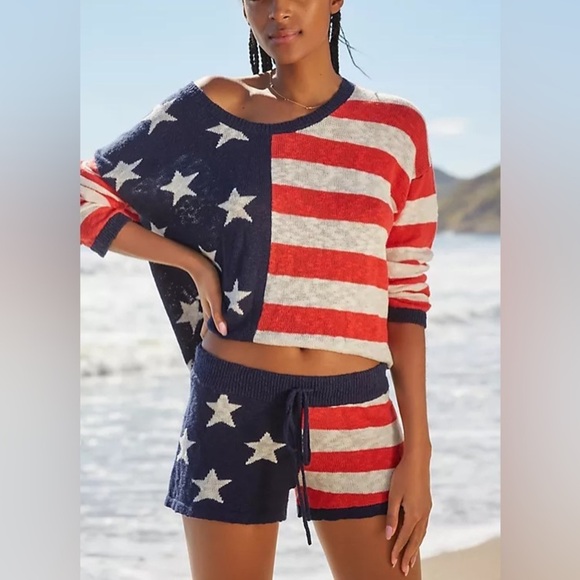 NWT Anthropologie Beach Riot Star Spangled Banner Shorts Medium - Picture 4 of 4